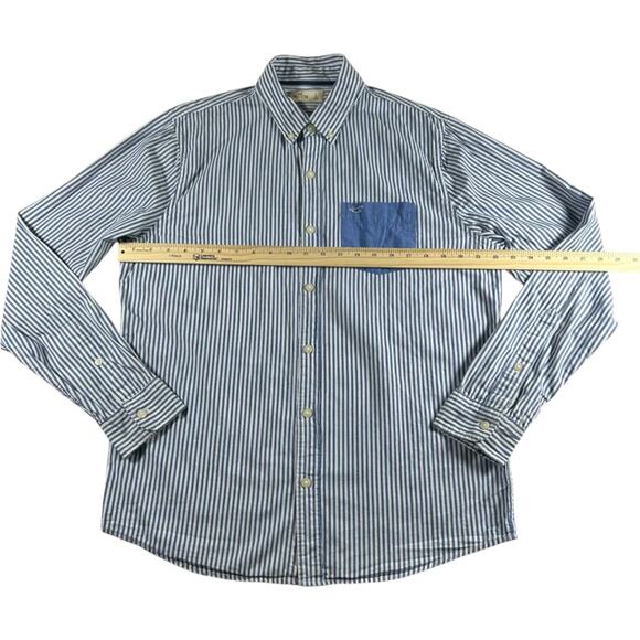 Hollister - Blue Striped Men's Long Sleeve Button Up Shirt - Size: Large - Picture 5 of 9
